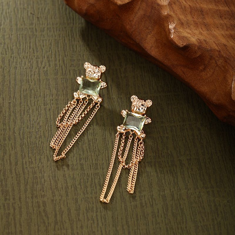 1 Pair Cute Xuping Bear Tassel Plating Inlay Alloy Copper Alloy Artificial Gemstones 18k Gold Plated Drop Earrings