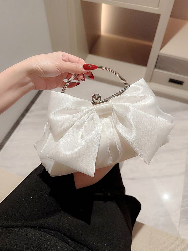 Women's Satin Bow Knot Elegant Vintage Style Flowers Oval Buckle Handbag Evening Bag