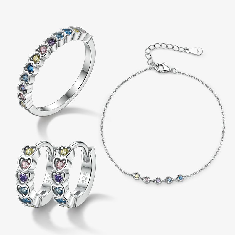 Elegant Streetwear Heart Shape Sterling Silver Plating Inlay Zircon White Gold Plated Women's Rings Bracelets Earrings