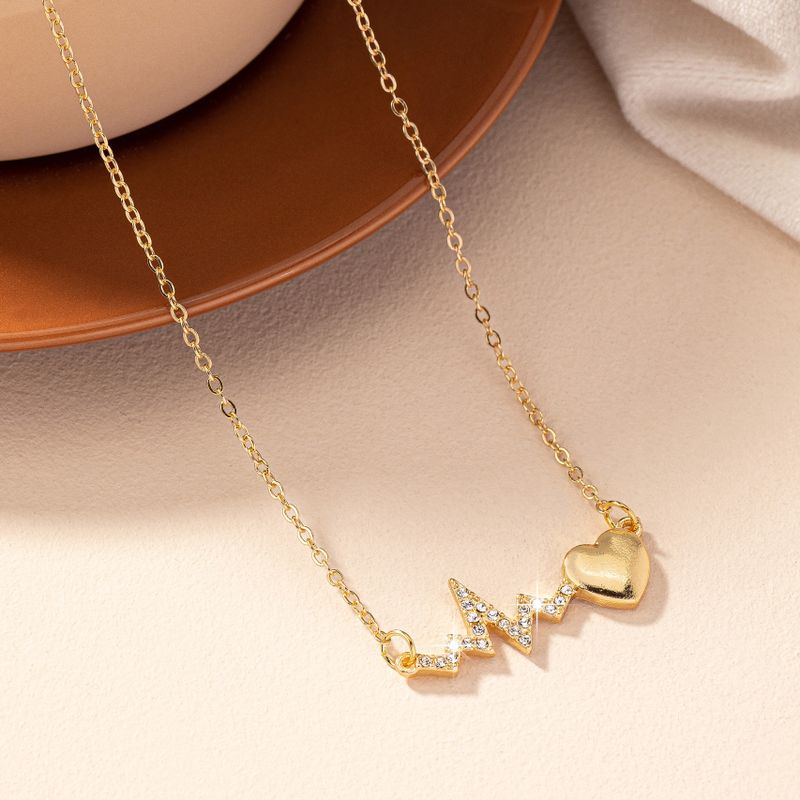 Retro Commute Electrocardiogram Heart Shape Alloy Plating Inlay Rhinestones Women's Necklace