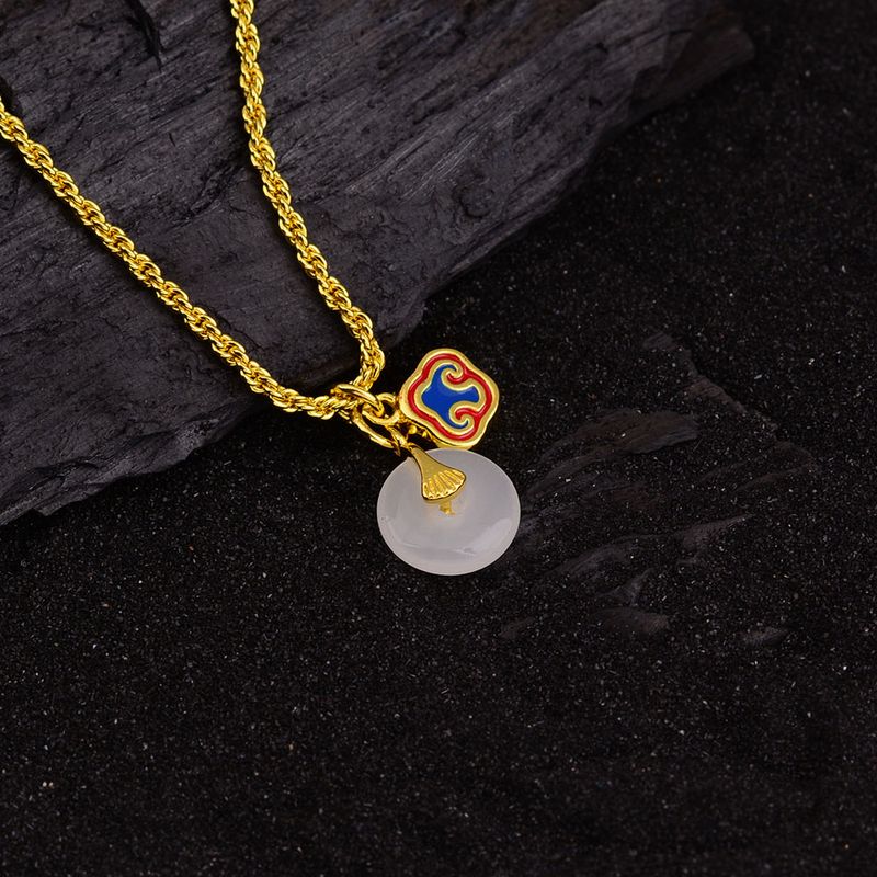 Chinoiserie Retro Round Copper Pendant Necklace