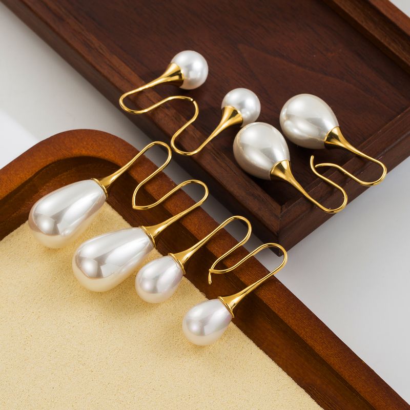 1 Pair Vintage Style Solid Color Plating Inlay Stainless Steel Artificial Pearls 14k Gold Plated Earrings