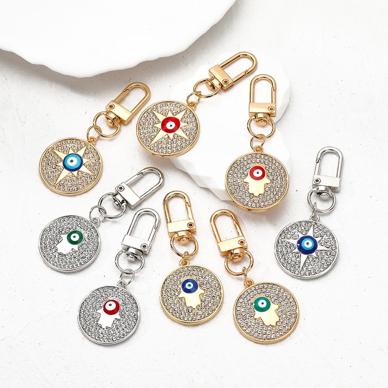 Vintage Style Simple Style Classic Style Round Devil's Eye Palm Alloy Inlay Rhinestones Bag Pendant Keychain