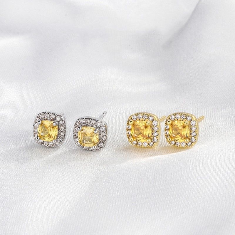 1 Par Estilo Simple Cuadrado Embutido Cobre Cristal Diamantes De Imitación Pendientes