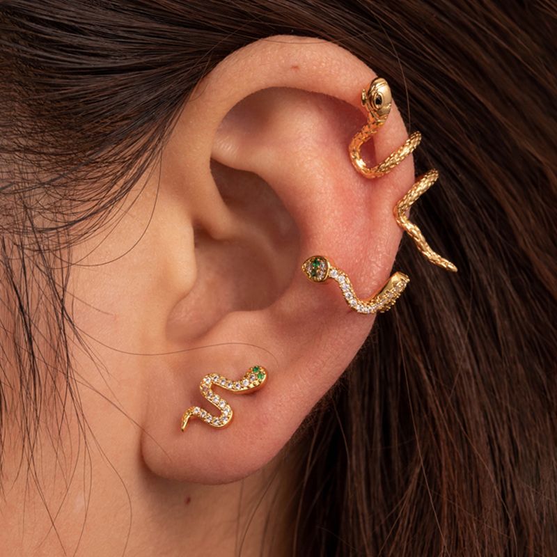 1 Piece French Style Simple Style Korean Style Snake Inlay Copper Zircon Ear Cuffs Ear Studs