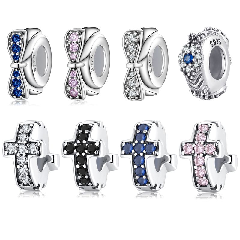 Original Design Simple Style Cross Devil's Eye Bow Knot Sterling Silver Inlay Zircon Jewelry Accessories