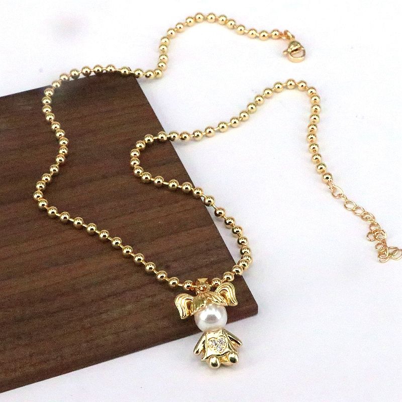 Elegant Cute Cartoon Character Copper Plating Inlay Pearl Pendant Necklace