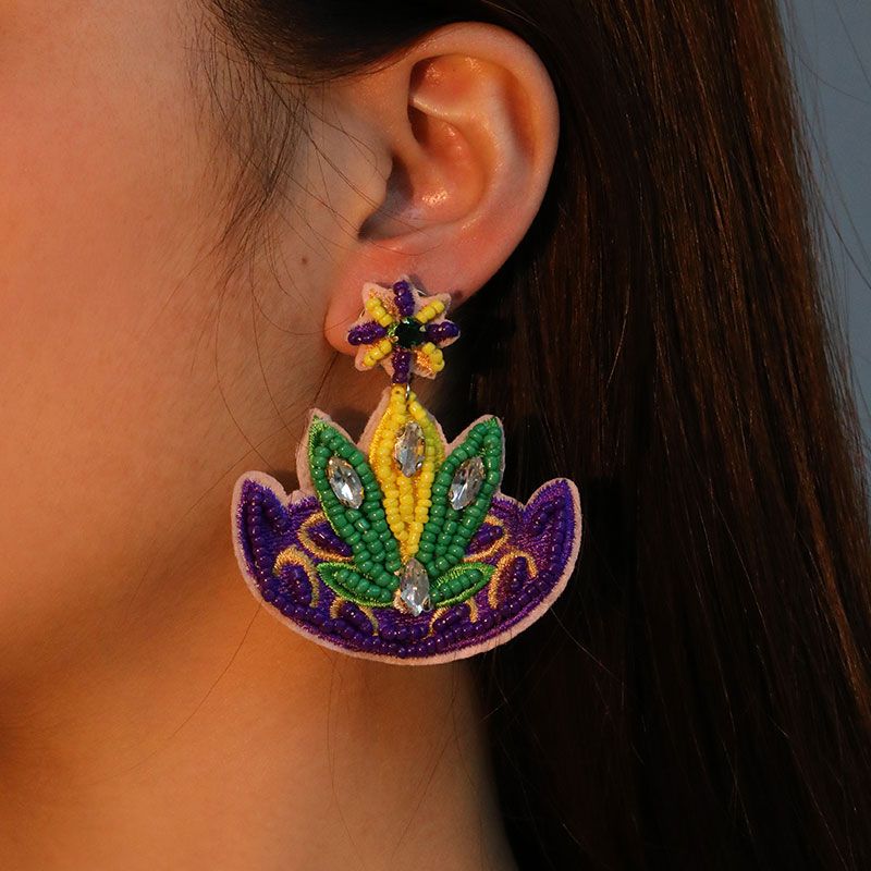 1 Pair Embroidery Color Block Embroidery Inlay Cloth Glass Rhinestones Drop Earrings