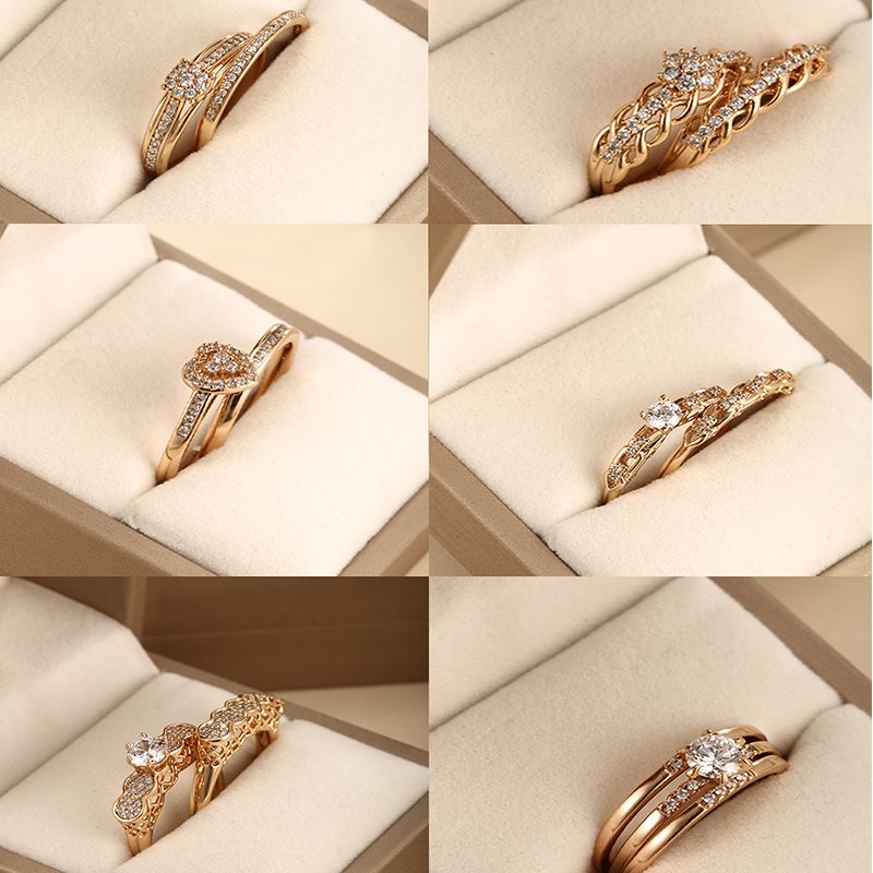 Xuping Romantic Heart Shape Alloy Plating Hollow Out Inlay Artificial Diamond 18k Gold Plated Valentine's Day Women's Rings