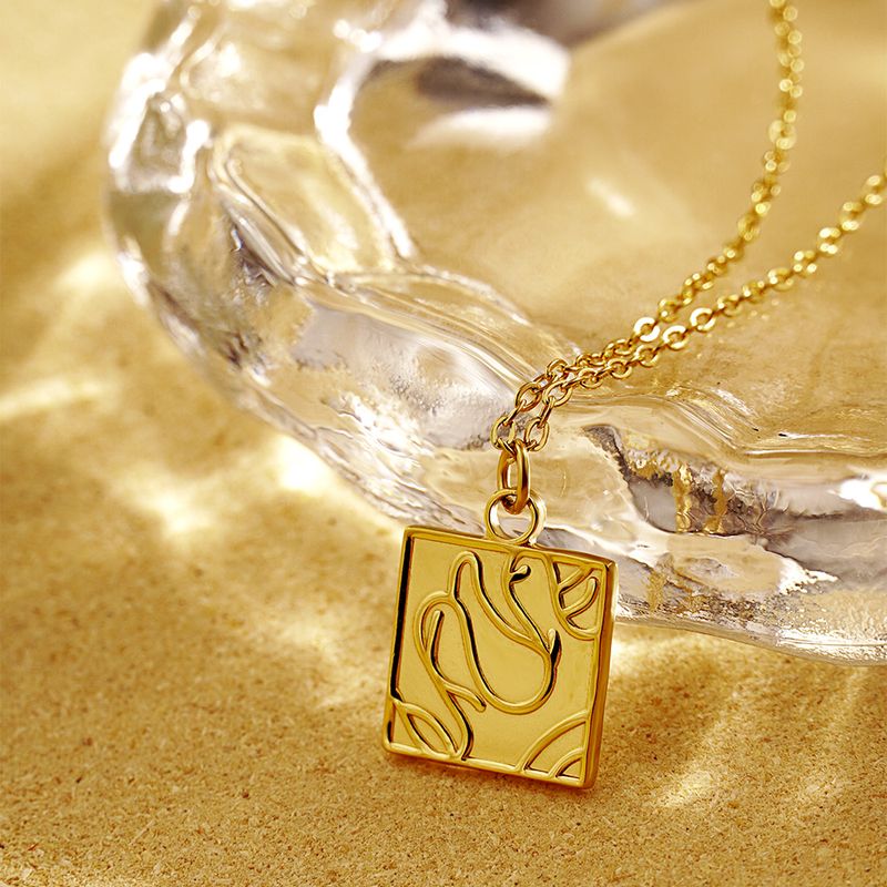 Elegant Simple Style Irregular Square Stainless Steel Plating 18k Gold Plated Pendant Necklace