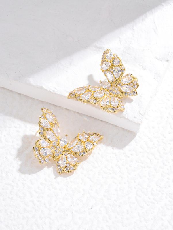 1 Par Lujoso Ropa De Calle Brillante Mariposa Embutido Aleación Diamantes De Imitación Pendientes