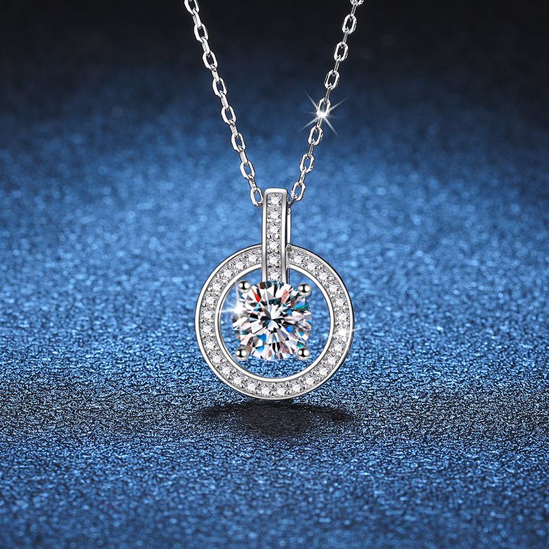 Elegant Luxurious Sweet Round Sterling Silver Inlay Zircon White Gold Plated Necklace Pendant