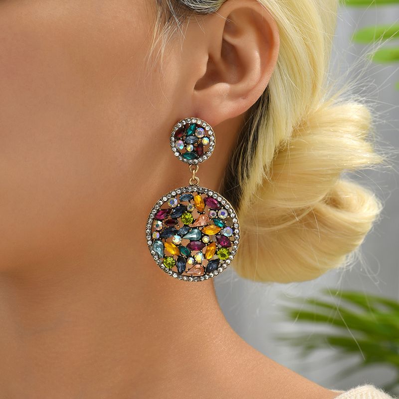 1 Pair Elegant Retro Round Oval Plating Inlay Zinc Alloy Rhinestones Drop Earrings