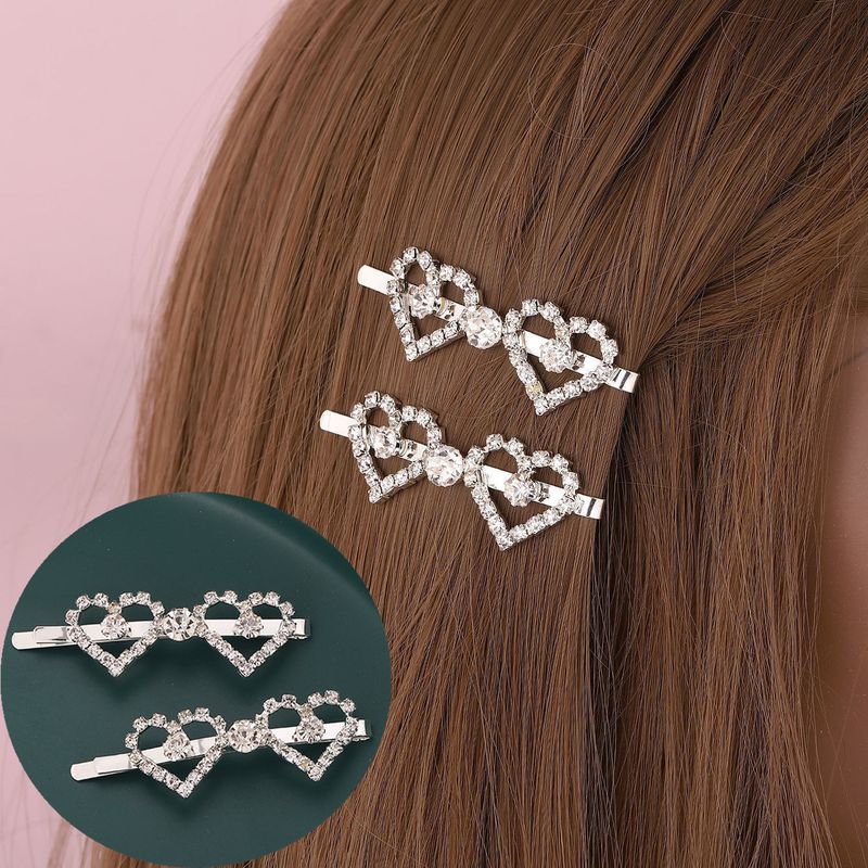 Women's Thai Silver Heart Shape Rhinestone Metal Hair Clip