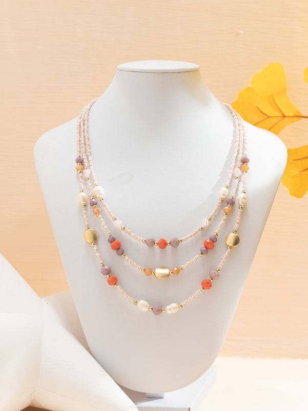 Lady Solid Color Beaded Artificial Crystal Beaded Plating Inlay Resin Gold Plated Women's Layered Necklaces