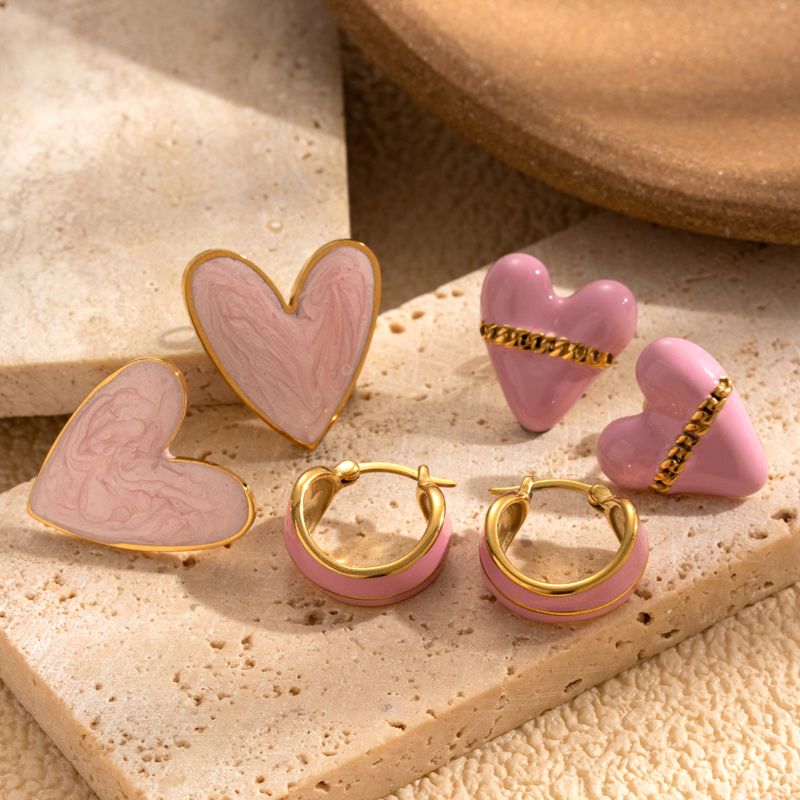 1 Pair Sweet Simple Style Korean Style Heart Shape Stainless Steel 18k Gold Plated Hoop Earrings Ear Studs