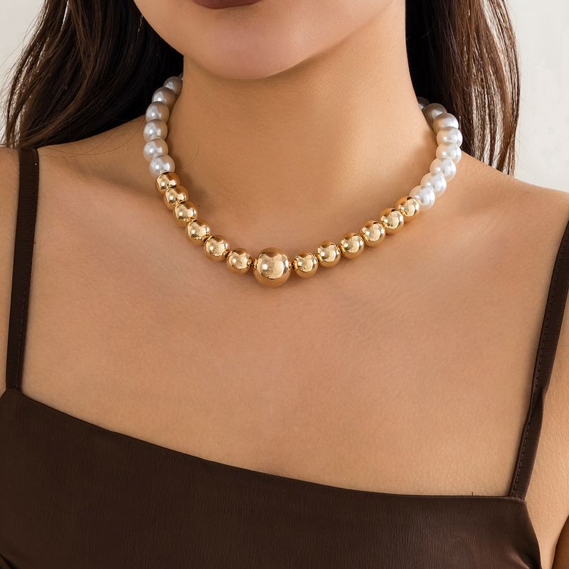 Retro Streetwear Irregular Round Color Block Ccb Imitation Pearl Beaded Three-dimensional Chain Women's Necklace