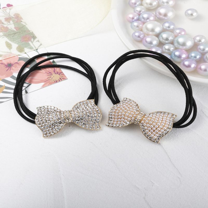 Women's Sweet Bow Knot Rhinestone Plating Inlay Artificial Pearls Hair Tie