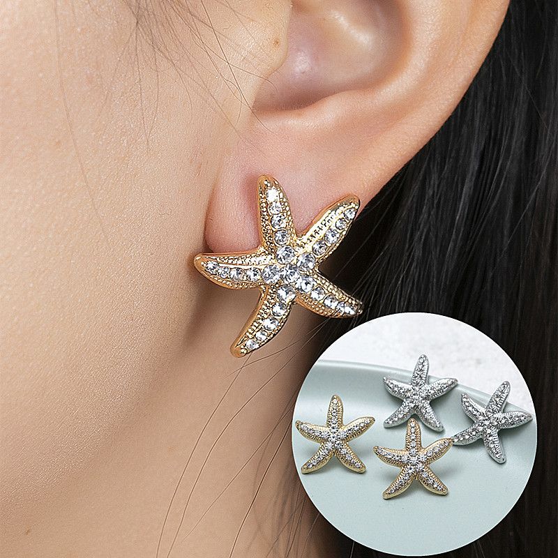 1 Pair Beach Starfish Inlay Alloy Zircon Ear Studs