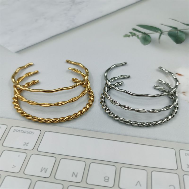 Ig Style Simple Style Streetwear Solid Color Twist Stainless Steel Plating Bangle