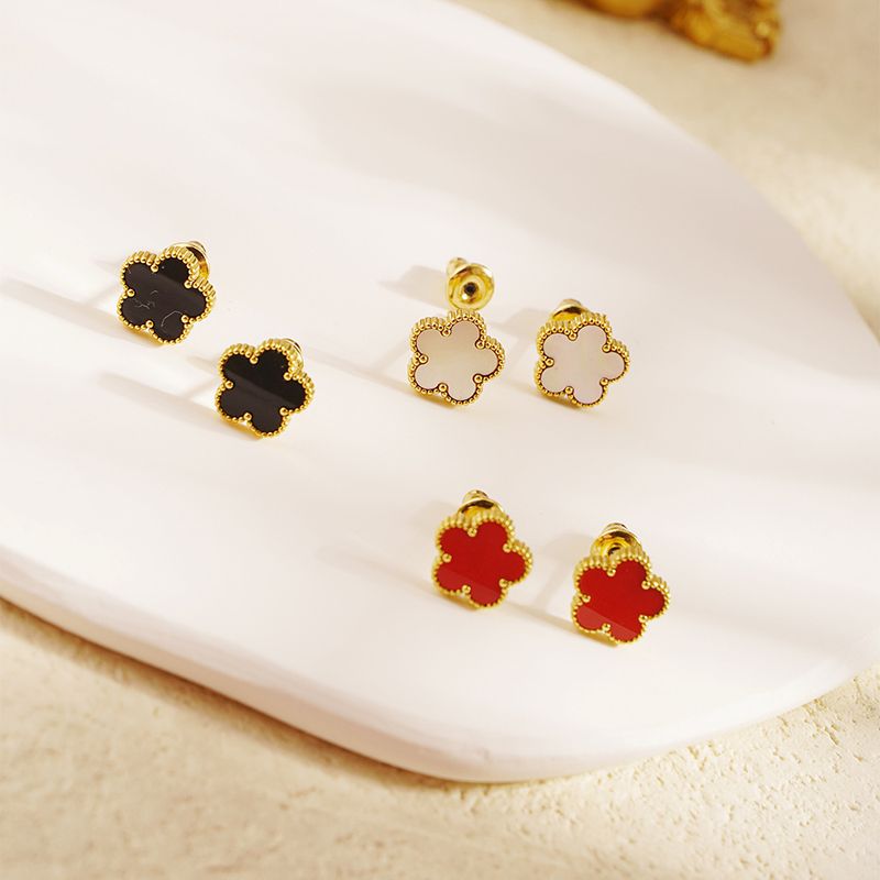 1 Paire Style Simple Fleur Placage Acier Inoxydable 304 Plaqué Or 18K Boucles D'Oreilles