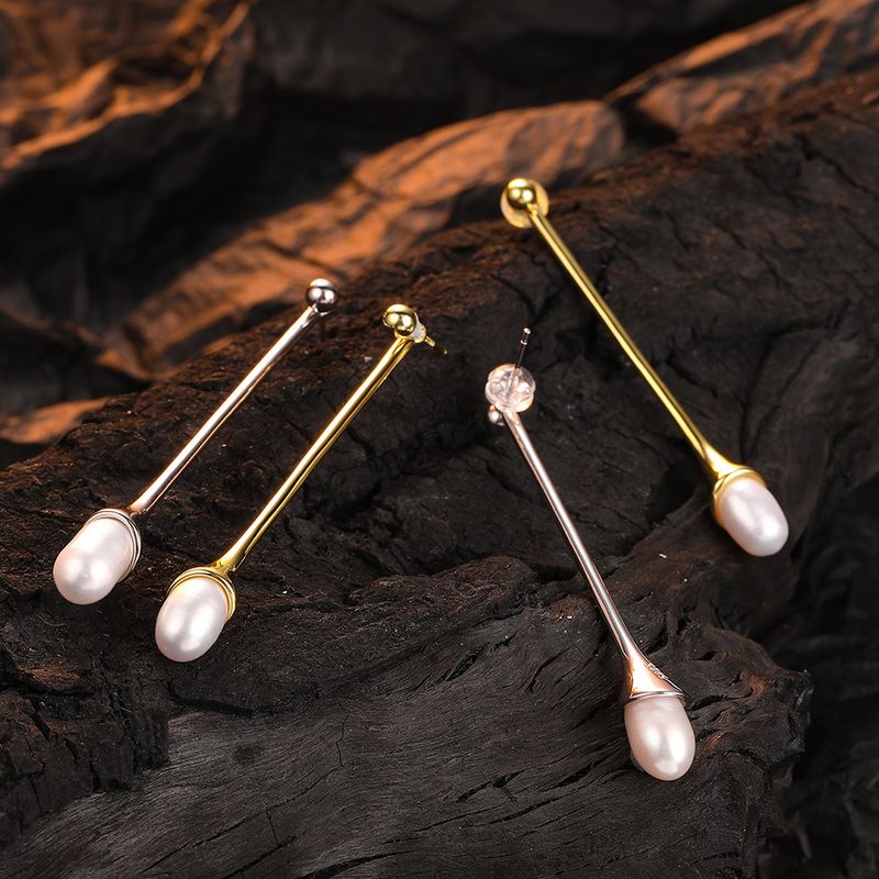 1 Pair Casual Solid Color Plating Sterling Silver 24k Gold Plated White Gold Plated Drop Earrings