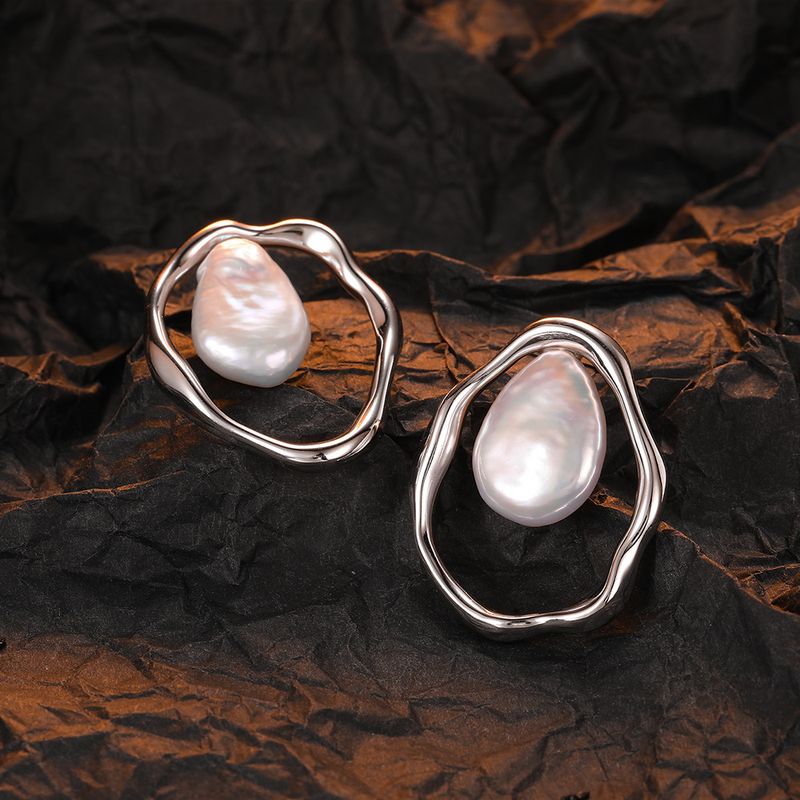 1 Par Diseño Original Gotitas De Agua Enchapado Embutido Plata Esterlina Perlas De Agua Dulce Blanco Oro Plateado Pendientes