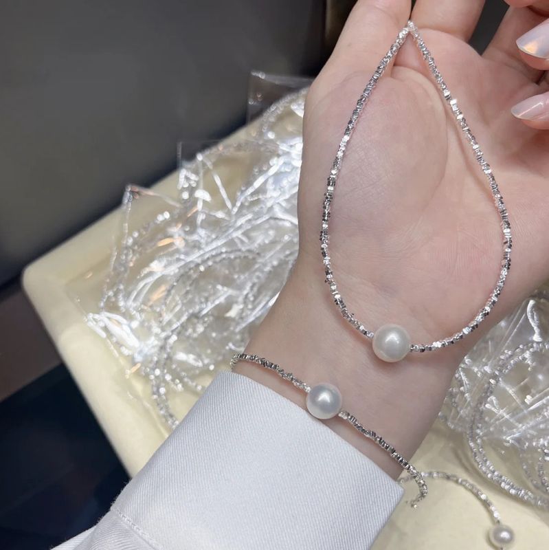 Style Classique Couleur Unie Perle D'eau Douce Argent Sterling Placage Plaqué Argent Bracelets