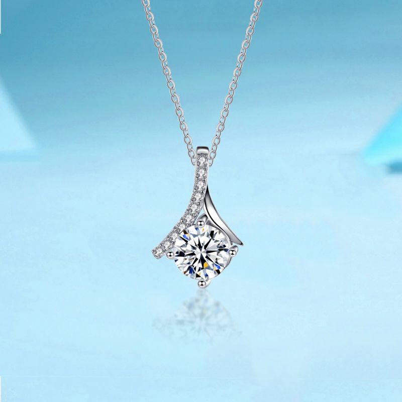 Elegant Classic Style Round Sterling Silver Gra Plating Inlay Moissanite 18k Gold Plated Pendant Necklace