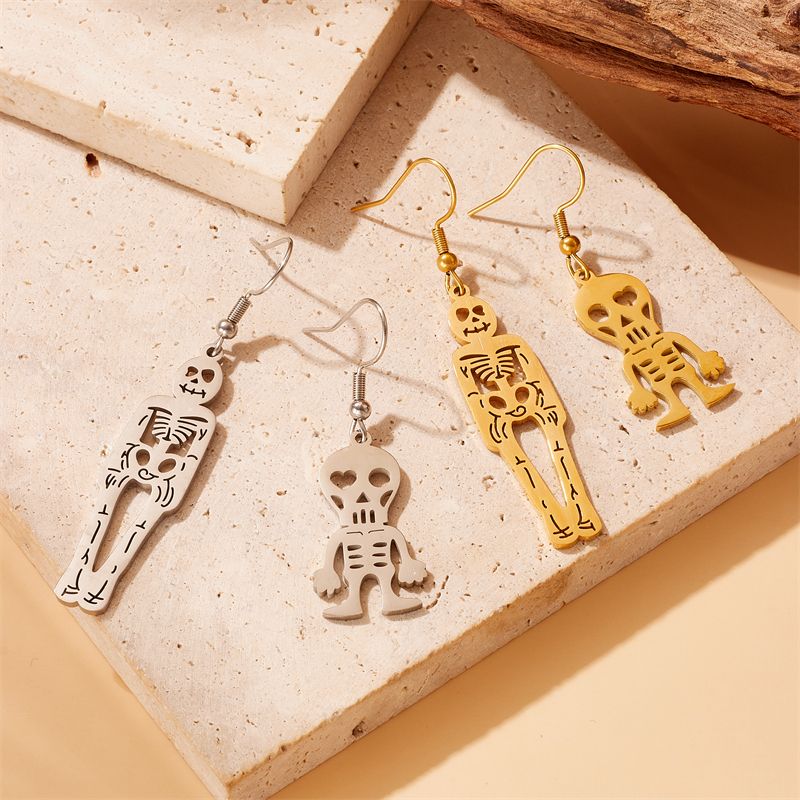 1 Pair IG Style Skeleton Plating 304 Stainless Steel No Inlaid 18K Gold Plated Drop Earrings