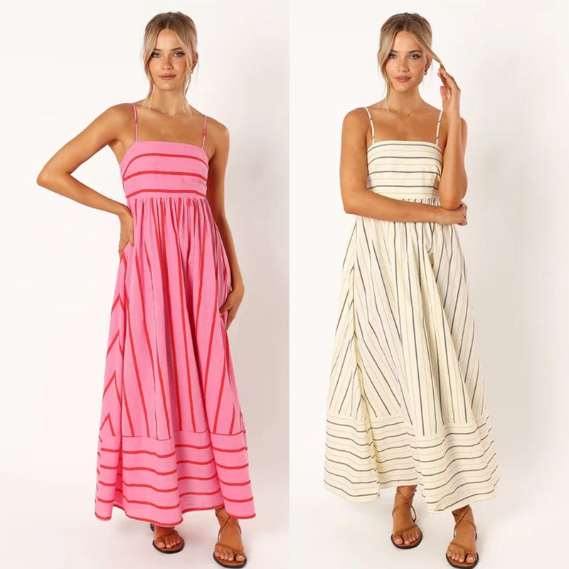 Women's Strap Dress Regular Dress Elegant Streetwear Strap Sleeveless Stripe Midi Dress Daily