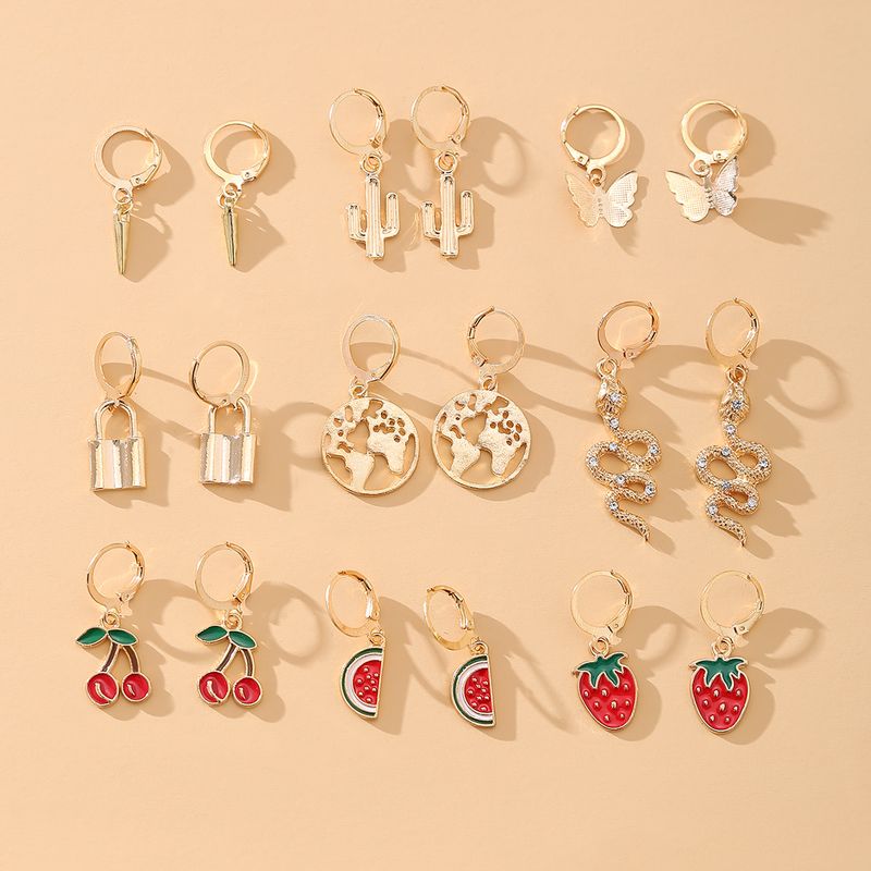 1 Set Cute Commute Korean Style Cherry Strawberry Snake Enamel Plating Inlay Alloy Artificial Gemstones Artificial Crystal Artificial Diamond Gold Plated Silver Plated Drop Earrings