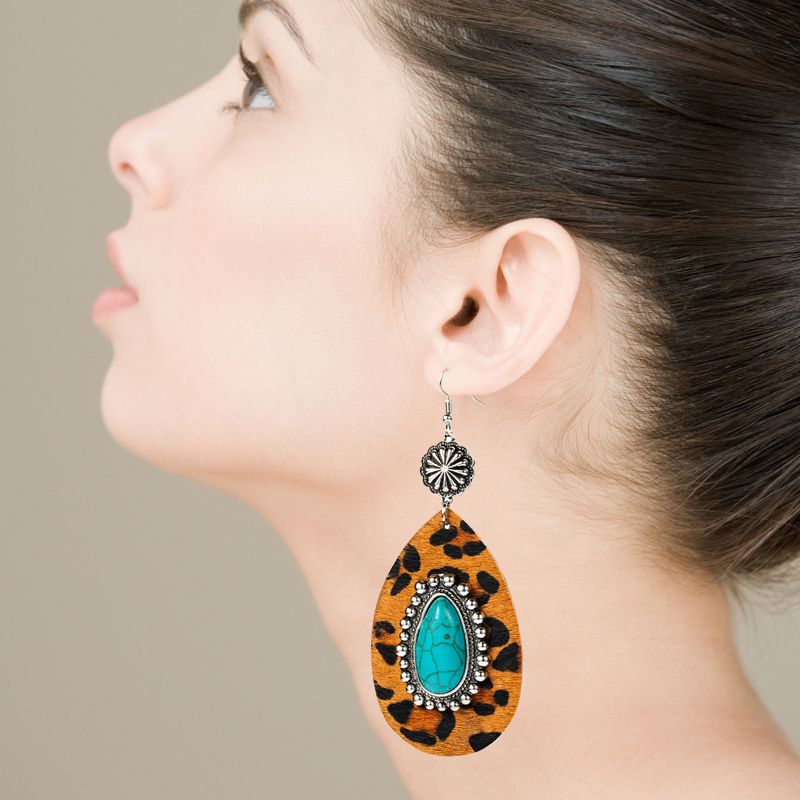 1 Pair Elegant Luxurious Water Droplets Leopard Plating Inlay Alloy Turquoise Gold Plated Drop Earrings