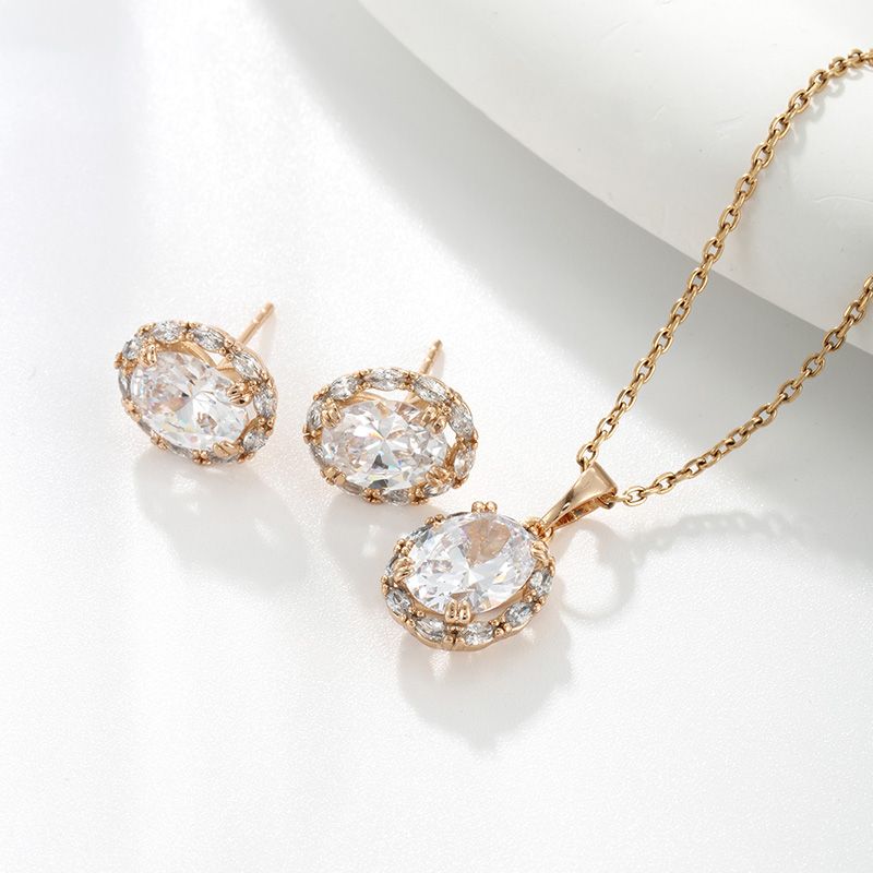 Glam Xuping Glänzend Oval Legierung Überzug Inlay Künstliche Edelsteine 18 Karat Vergoldet Frau Ohrringe Halskette