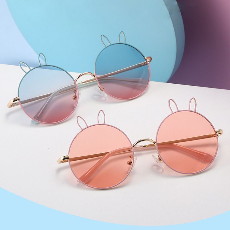 Cute Bunny Ears Ac Round Frame Full Frame Kids Sunglasses
