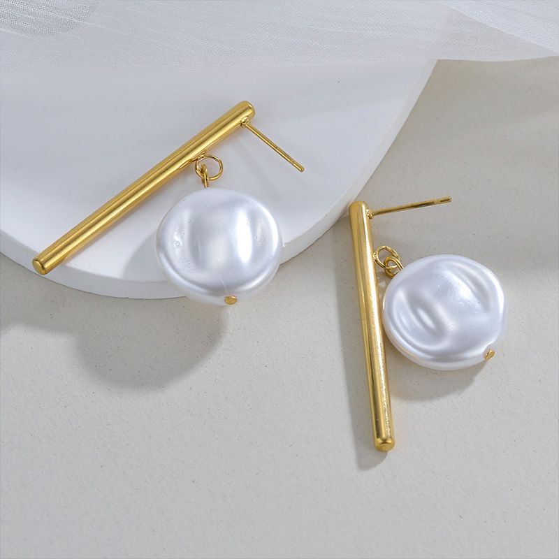 1 Pair Elegant Simple Style Geometric Plating 304 Stainless Steel Imitation Pearl 18K Gold Plated Drop Earrings