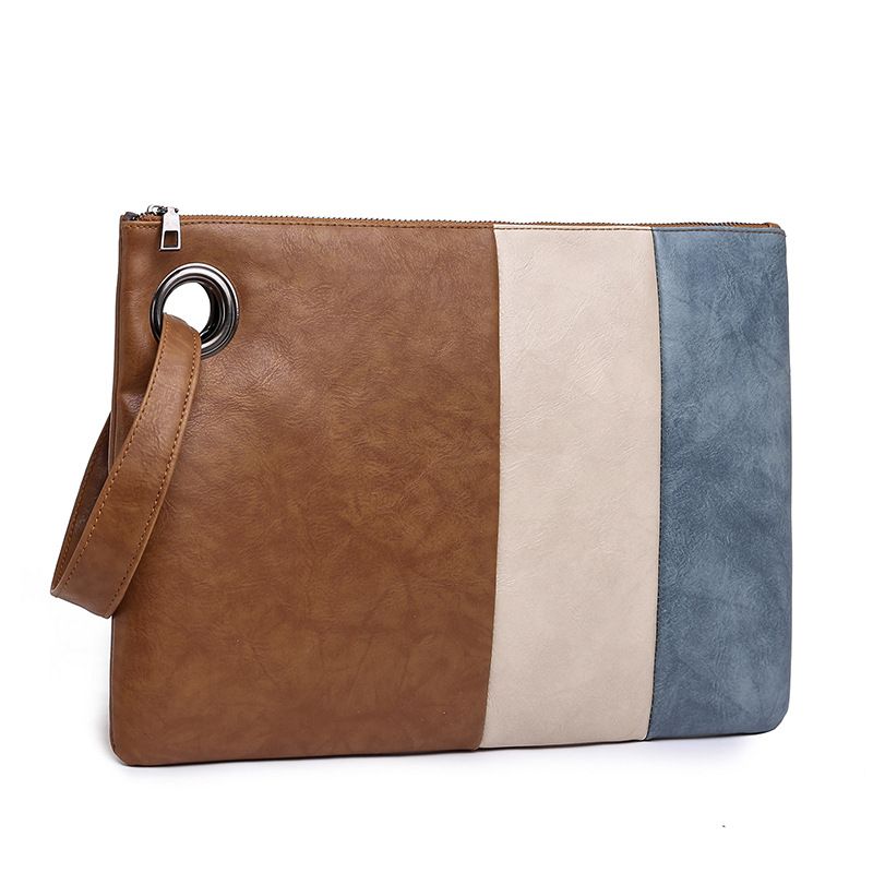 Women's Pu Leather Color Block Vintage Style Square Zipper Handbag