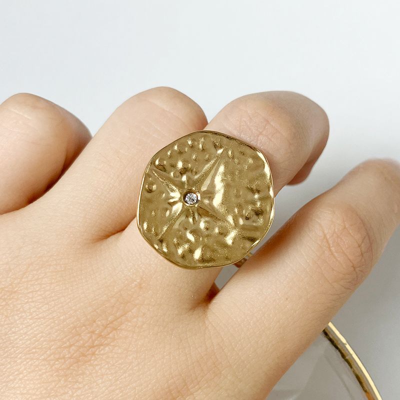 Edelstahl 304 14 Karat Vergoldet Einfacher Stil Polieren Gerafft Inlay Irregulär Geometrisch Zirkon Offener Ring