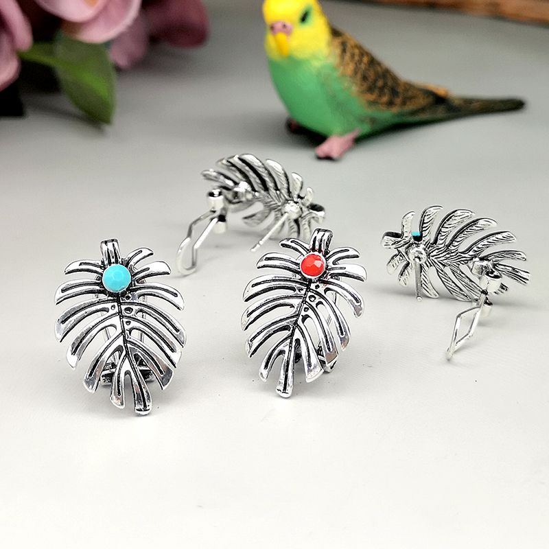 1 Pair Vintage Style Ethnic Style Bohemian Leaves Plating Inlay Alloy Turquoise Silver Plated Ear Cuffs