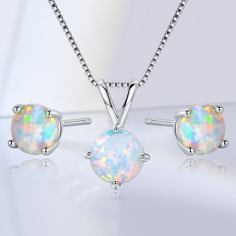Copper White Gold Plated Elegant Colorful Inlay Opal Jewelry Set