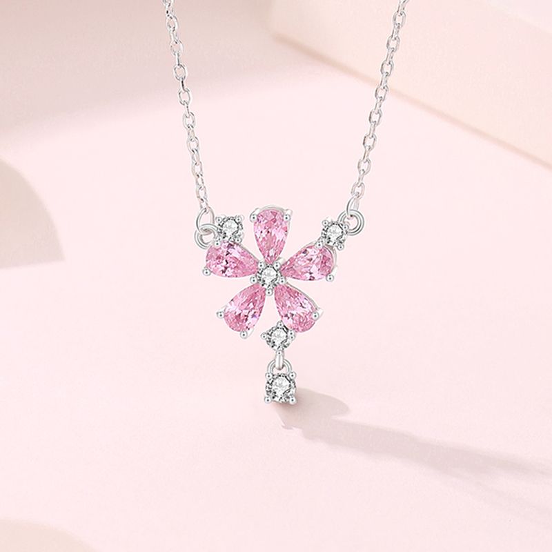 Style Ig Sucré Fleur Argent Sterling Polissage Placage Incruster Zircon Pendentif