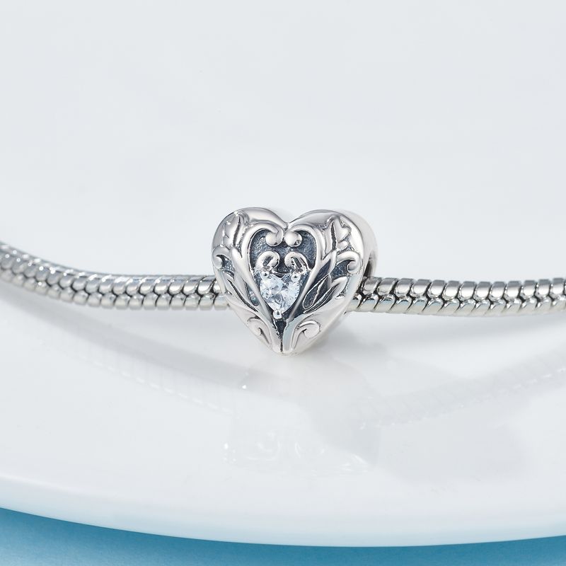 Vintage Style Simple Style Heart Shape Sterling Silver Handmade Plating Inlay Zircon Rhodium Plated Jewelry Accessories