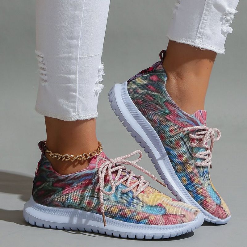 Women's Casual Printing Color Block Round Toe Sports Shoes