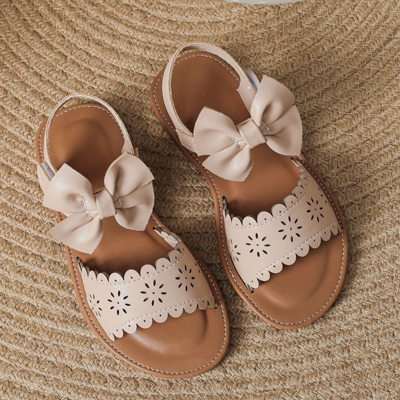Girl's Roman Style Solid Color Bowknot Round Toe Casual Sandals
