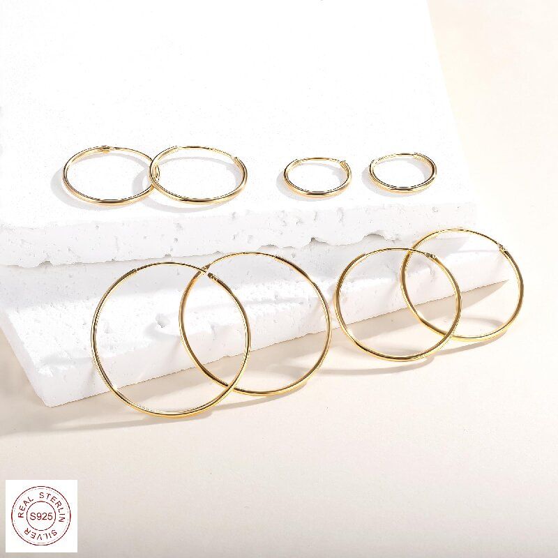 Simple Style Circle Plating Sterling Silver 18k Gold Plated Gold Plated Hoop Earrings