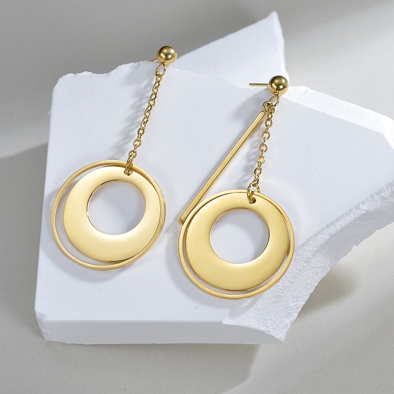 1 Pair Casual Simple Style Commute Round Polishing Plating Metal 304 Stainless Steel 18K Gold Plated Drop Earrings