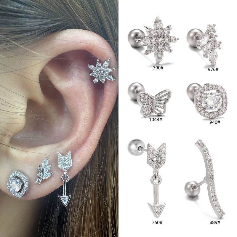 1 Piece Ig Style Simple Style Geometric Plating Inlay Brass Zircon 18k Gold Plated White Gold Plated Ear Studs
