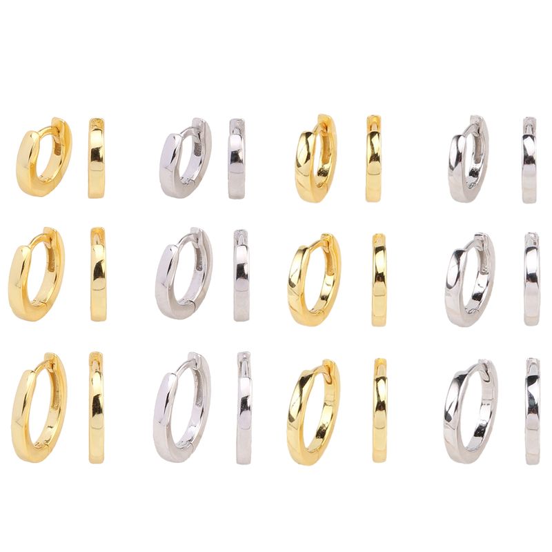 1 Paar Einfacher Stil Runden Einfarbig Überzug Sterling Silber Weißgold Plattiert Vergoldet Ohrringe