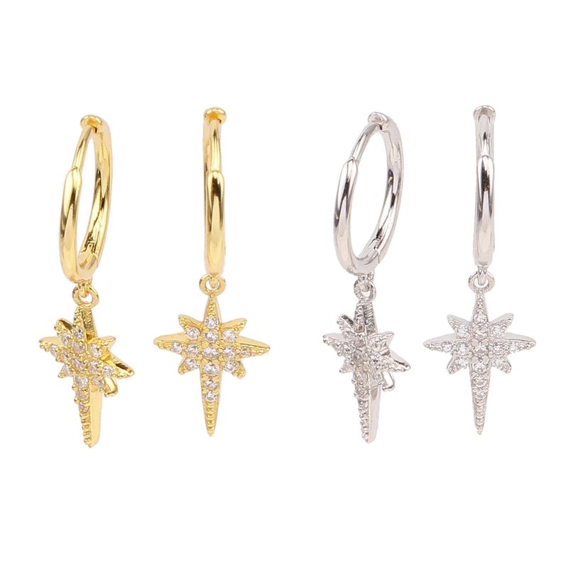 1 Pair Commute Star Plating Inlay Sterling Silver Zircon White Gold Plated Gold Plated Earrings
