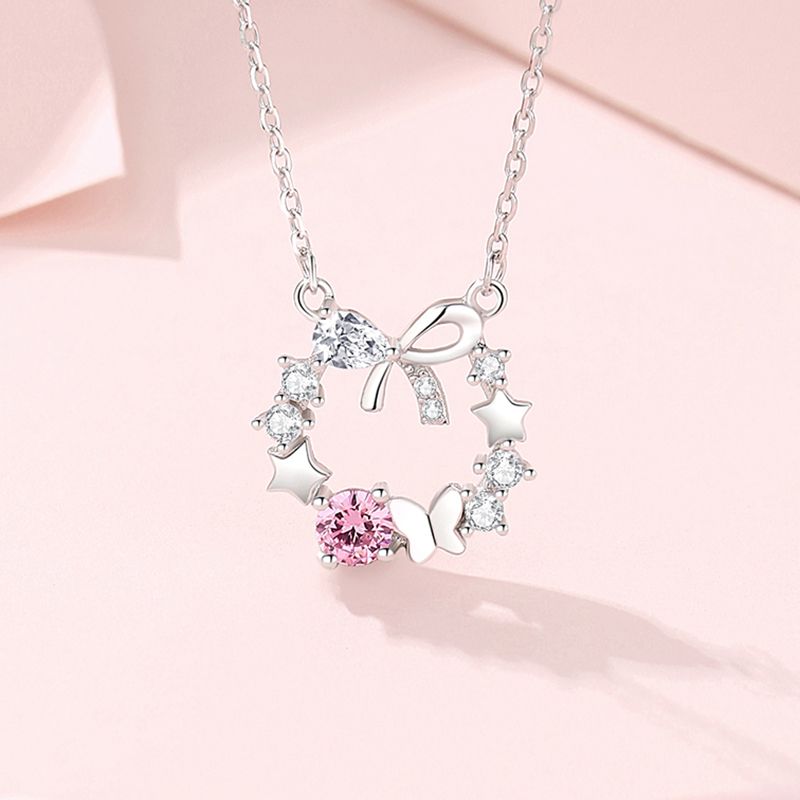 Simple Style Wreath Bow Knot Sterling Silver Pendant Necklace